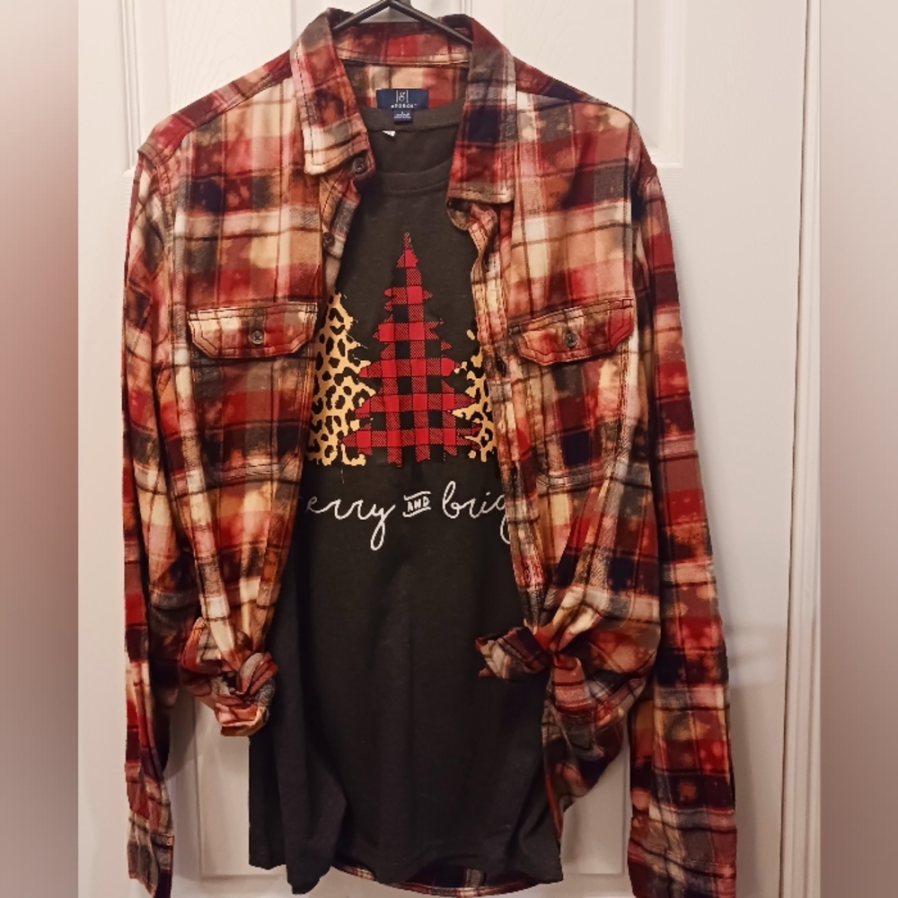 CHRISTMAS Plaid Flannel Shirt w/ Graphic Tee